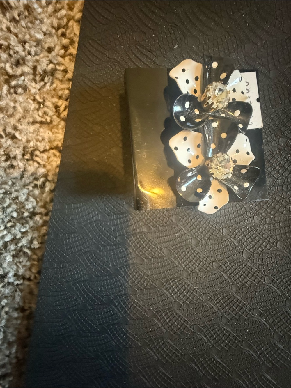 Polka Dot Bow Flower Brooch in Black and White 2